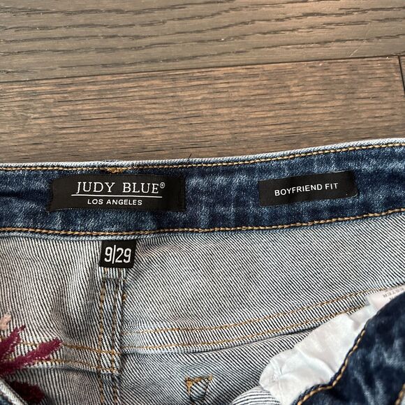 Judy Blue Jeans Womens 9/29 Blue Boyfriend Fit Distressed Floral Embroidered - Picture 2 of 9